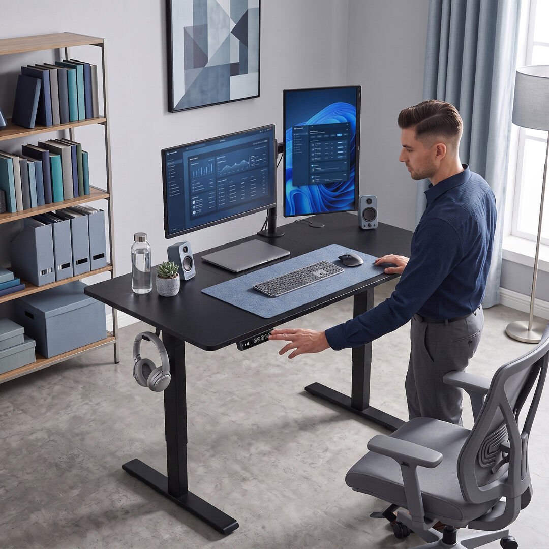 HOMCOM Steel Standing Desk Black 118 cm H x 140 cm W x 60 cm D