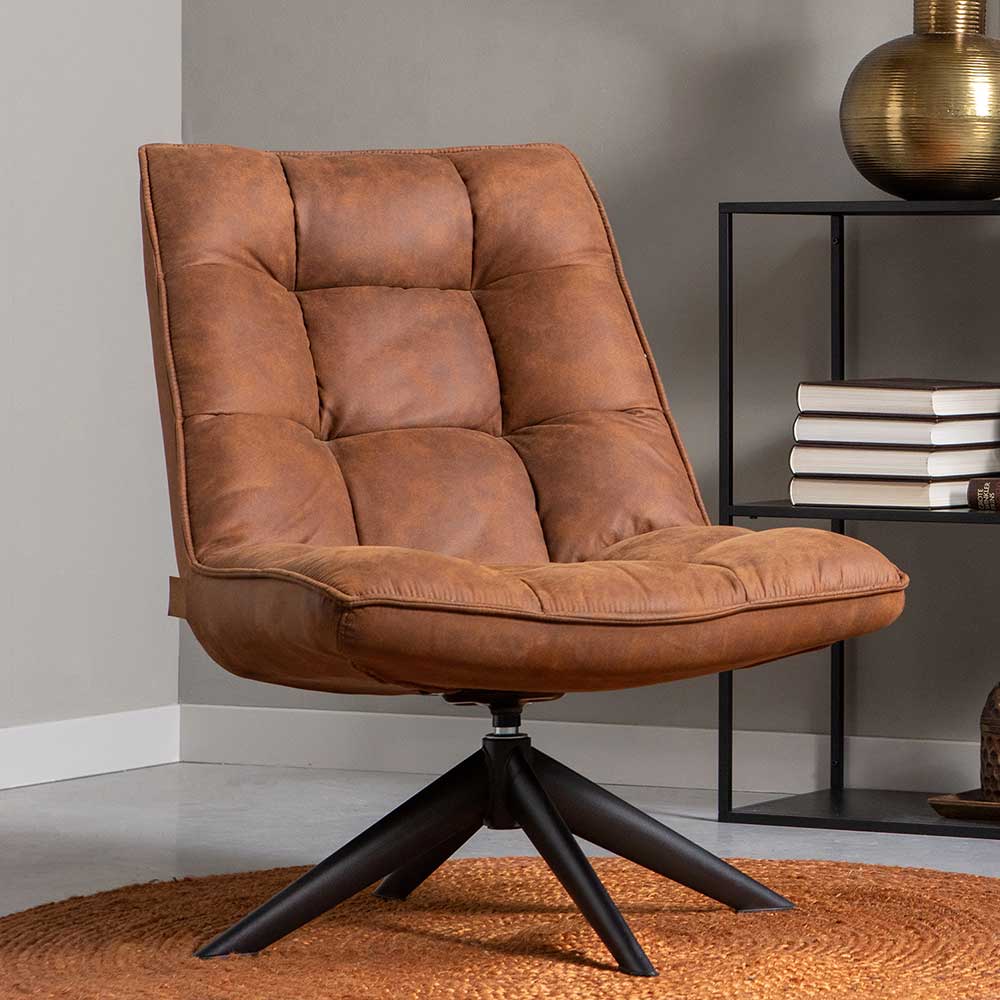 Pharao24.de Drehbarer Sessel in Cognac Braun Microfaser Retrostil