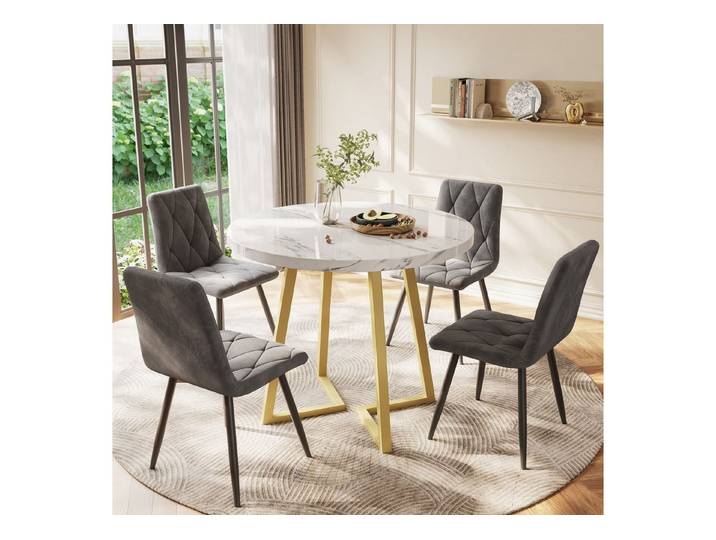 IDEASY Esstisch Runder Küchentisch, Modernem Marmormuster, Esstisch aus modernem Marmormuster, für Esszimmer, Wohnzimmer