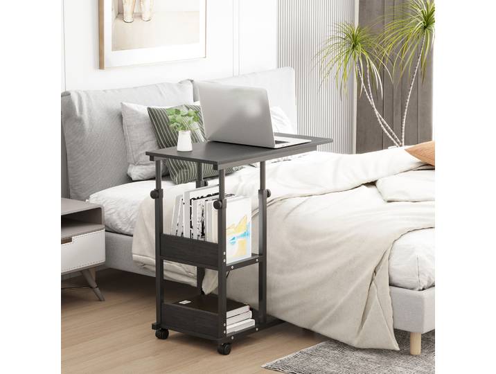 HOMCOM Table d'appoint Roulante Hauteur Réglable Noir