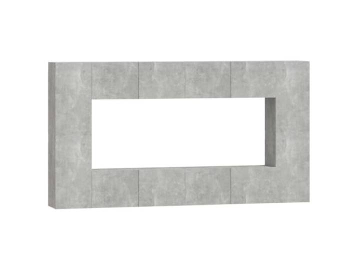 Todiikf 8-TLG TV-Schrank Set Wandmontage Betongrau Holzwerkstoff Flexibles 8-teiliges Lowboard Ensembles fuer Ihr Wohnzimmer mit reichlich Stauraum und moderner Beton-Optik.