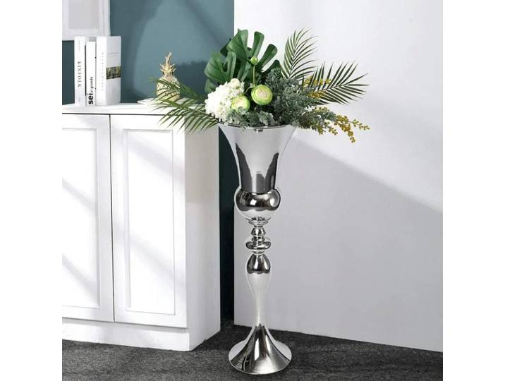 Vase à fleurs argenté de 74 cm, vase de sol, décoration de vases, grand vase à fleurs pour la décoration de table, centre de table, anniversaire