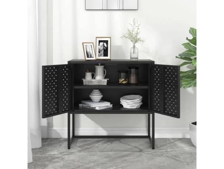 KTHLBRH Sideboard schwarz 75 x 35 x 75 cm Stahl 2 Türen, 1 Einlegeboden, verstellbare Füße, Belastung 60 kg, inklusive Wandbefestigung