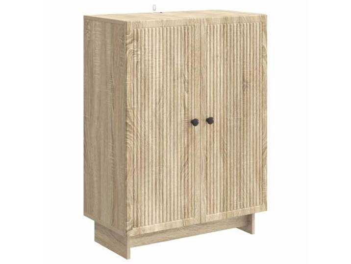 Sideboard Sonoma-Eiche 66 x 34,5 x 90 cm Holzwerkstoff mit Schwingtüren Vintage-Stil, Holzwerkstoff, 90°-Schwingtüren, Metallknöpfe, Regalböden, Esszimmer, Wohnzimmer, pflegeleichte Oberfläche