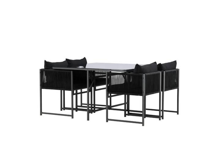 Gardenson Gartentischgruppe, Schwarz, Metall, Kunststoff, 120x73x120 cm, Gartenmöbel, Gartengarnituren, Gartenmöbel-Sets
