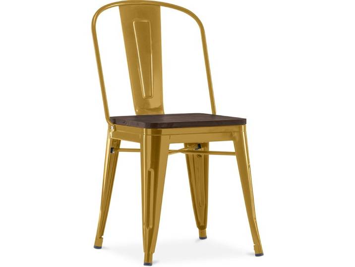 Chaise carrée Bistrot Metalix - Métal et bois foncé Doré