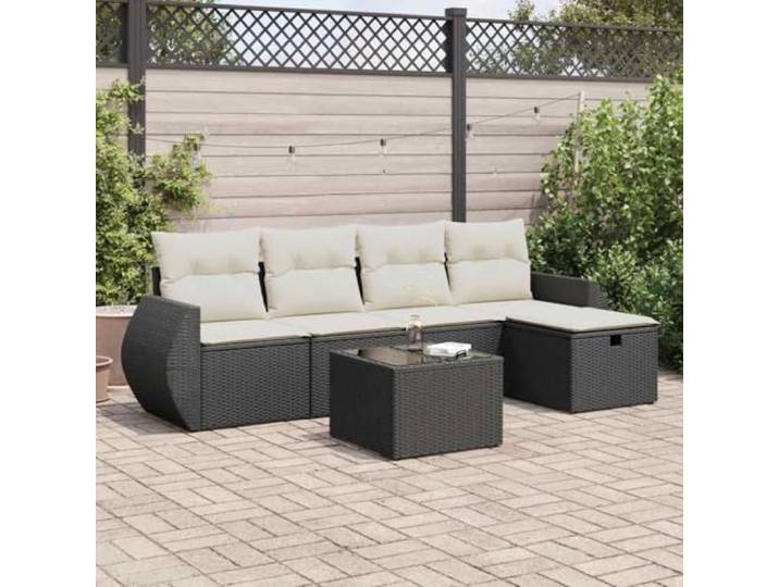 KTHLBRH Gartenmöbel-Set 6-teilig mit schwarzen Kissen aus Polyrattan Modular mit Sitzsack, wasserdicht, waschbare Bezüge, für Terrasse