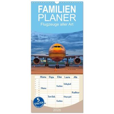 Familienplaner 2026 - Flugzeuge aller Art mit 5 Spalten (Wandkalender, 21 x 45 cm) CALVENDO