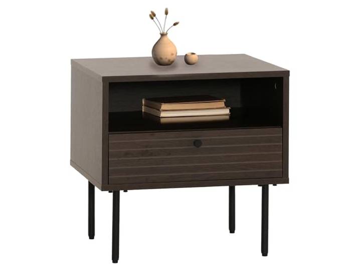 Mendler Nachttisch HWC-N78 50x40x50cm Metall - Dunkelbraun Nachtschrank, Schublade, skandinavischer Stil, Holz, Melamin