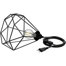 ledscom.de Käfig-Leuchte groß, Textilkabel LEKA schwarz, Stecker, Schalter, 3 m, inkl. E27 Lampe max. 963lm, 3-Stufen dimmen, warmweiß