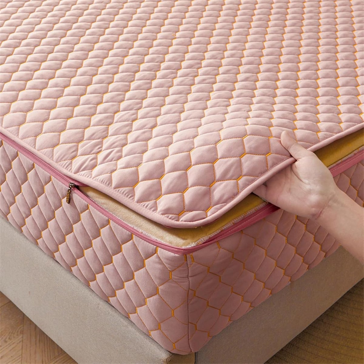 Ademende matrashoes met rits - Drielaags ontwerp - Roze - 200 x 200 cm