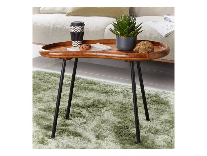 KADIMA DESIGN Couchtisch Sofatisch Nierenform, Wohnzimmertisch Massivholz, Kleiner Nierentisch (Echtholz, Stubentisch Holz, Beistelltisch Modern), mit Metallbeinen, Wohnzimmertisch Massivholz, Kleiner Nierentisch