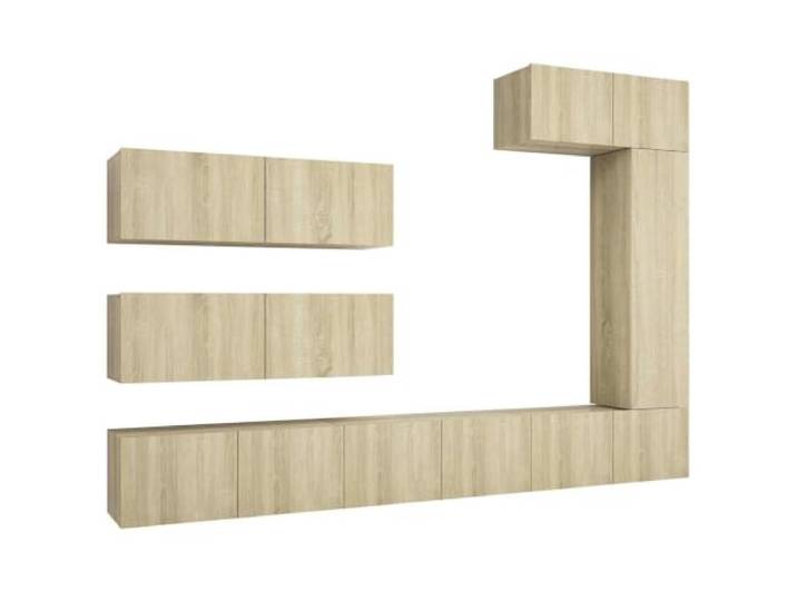 hliofuir 7-tlg. TV-Schrank-Set Hängend Sonoma-Eiche Holzwerkstoff Schwebendes Design für Wohnzimmer und Gästezimmer schafft freie Bodenflächen sowie strukturierte Ordnung für Medien.