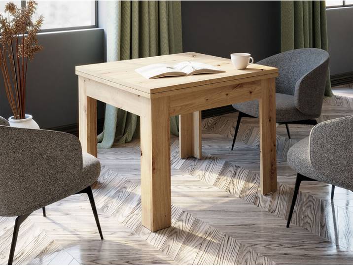 Table de repas carrée extensible Skelpe Chene Artisan - Basika