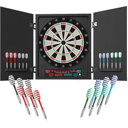Helloshop26 - Elektronische klappbare Dartscheibe 51 x 6 x 57 cm Ablagen 27 Spiele bis zu 8 Spieler modern Stil aus PP schwarz 21_0006645