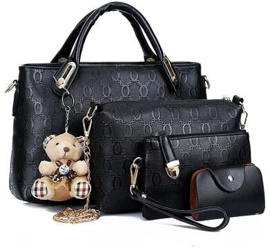 LightInthebox Women's 4-Piece Blue Handbag Set with Teddy Bear Charm - Stylish and Functional for Daily Use