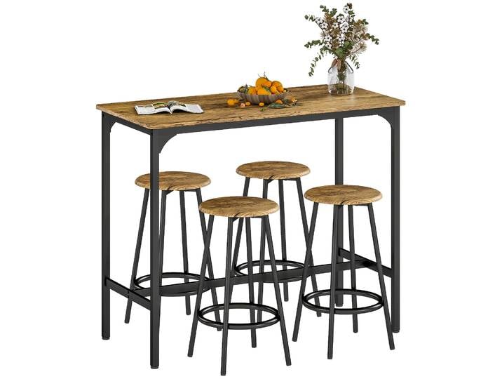 HOMCOM Ensemble table de bar bistrot avec 4 tabourets de bar, ensemble table haute cuisine et tabourets, avec repose-pieds, styl