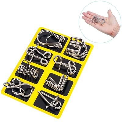 Inspired Finds Metal Wire Puzzle Set 8 Piece Montessori Style IQ Brain Teaser For Kids & Adults yellow