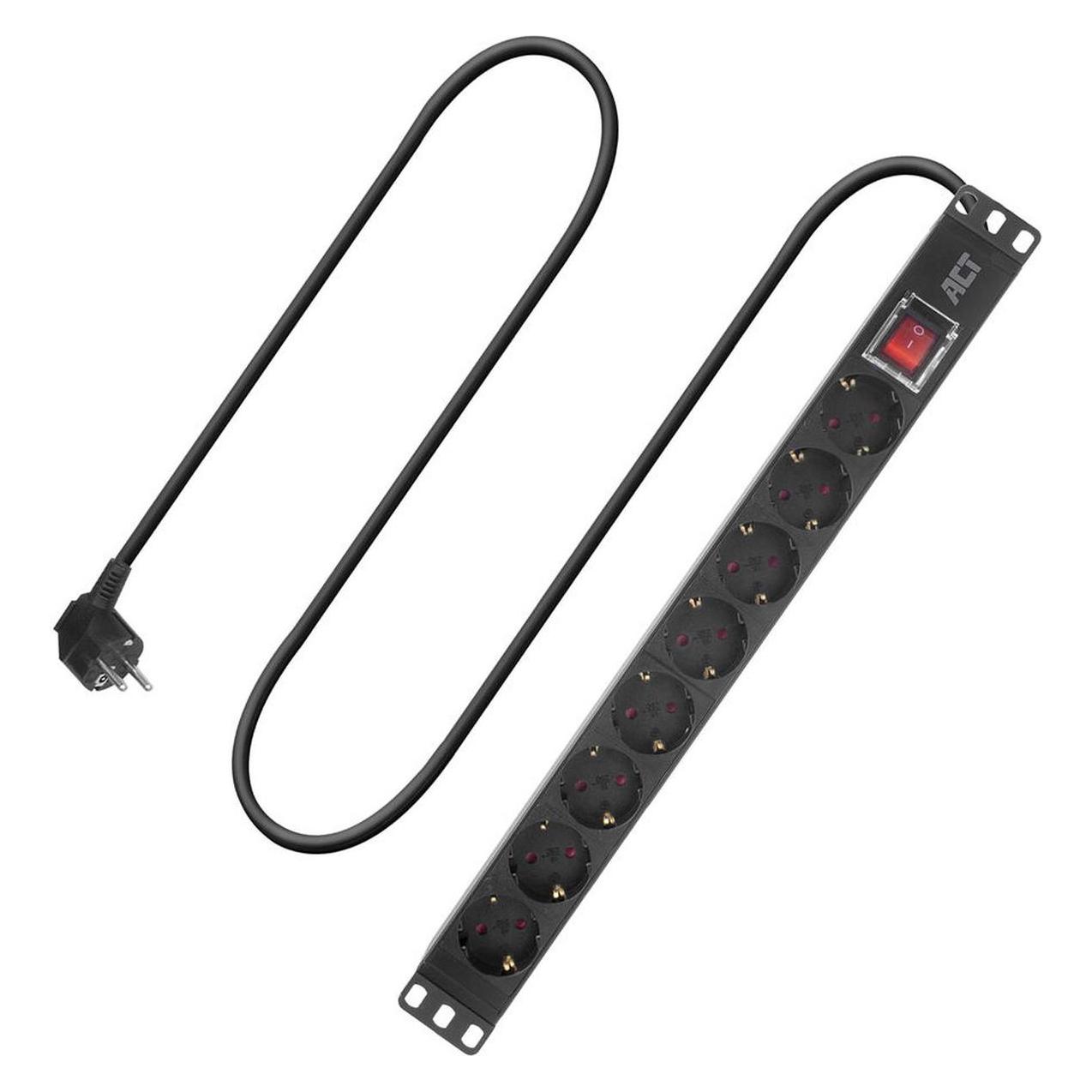 ACT Extension lead PDU 19" CEE7/7 with 8 type F sockets and on/off switch, 2.5m H05VV-F 3G1.5 (PD3005)