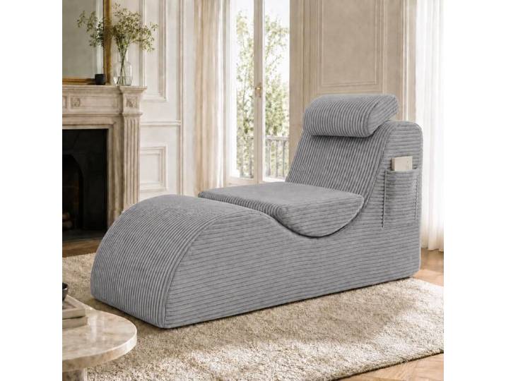 Fauteuil De Loisirs Moderne Ergonomique Coussin Amovible Mousse Haute Résilience Poche Latérale Gris Clair 160x66x90cm