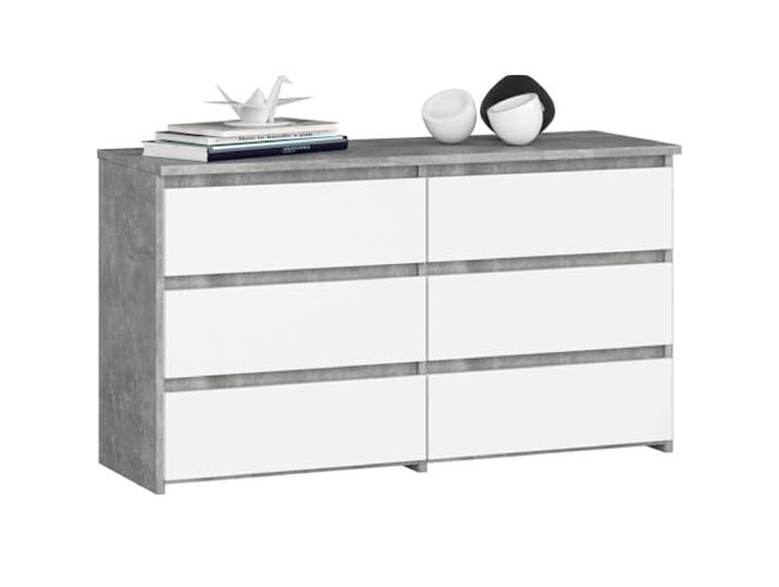 AKORD Kommode CL-100 mit 6 Schubladen Komodenschrank Funktional Für Wohnzimmer Für Schlafzimmer Langlebig Rollenführung ABS-Kante 35x100x57cm Beton + Weiß Front