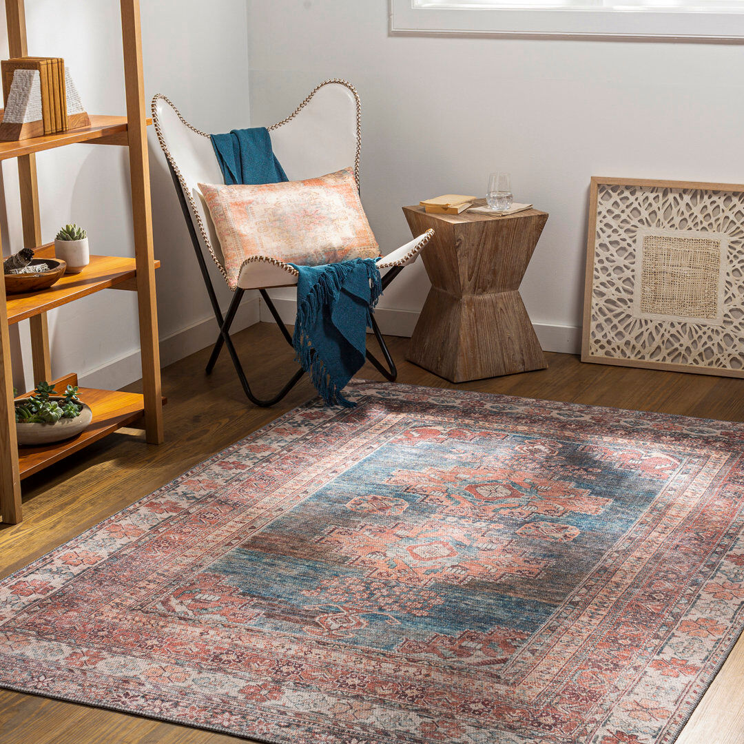 Latitude Run Amneris Machine Washable Traditionnal Boho Coral Runner Rug Cream;Blue;Dark Brown;Rust;Dusty Coral Rectangle 160 x 220cm