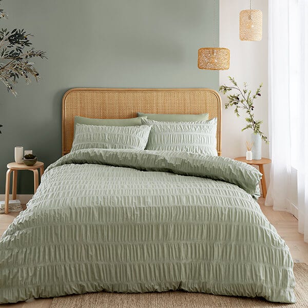 Catherine Lansfield Seersucker King Duvet Set Sage