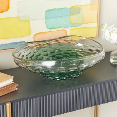 ARCILLA ELEMENTAL Black or Green Glass Handmade Abstract Wavy Ombre Decorative Bowl with Bubble Texturing