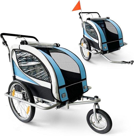 Fahrradanhänger für Kinder - Buggy-Anhänger - Sichere Ausflüge - 360°-Schwenkrad - Für 2 Kinder - Blau-Schwarz