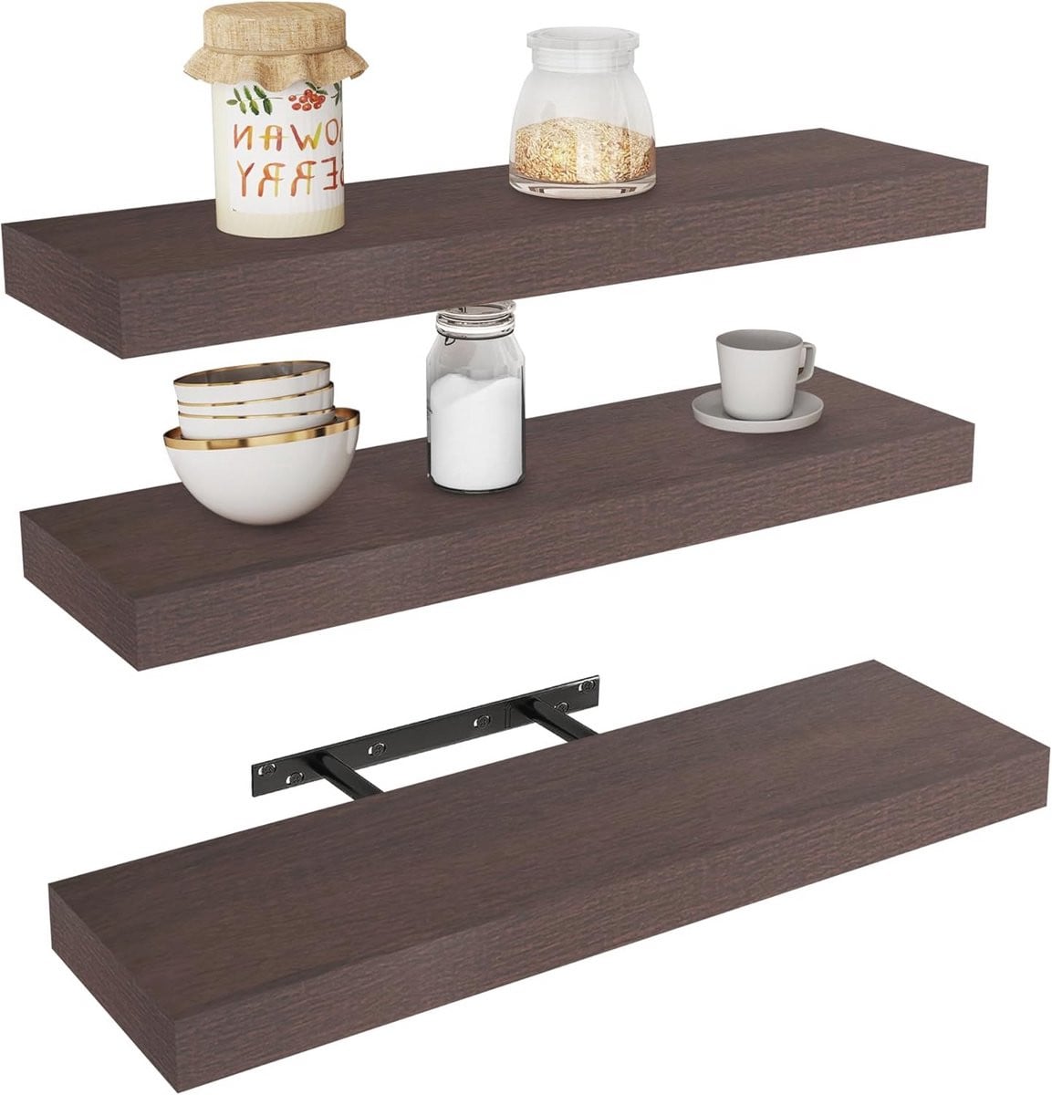 Set van 3 Zwevende Wandplanken voor Badkamer, Slaapkamer, Woonkamer en Keuken