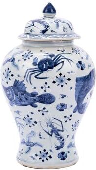 Legend of ASIA 19 in H Blue & White Fish Shrimp & Crab Ginger Jar Porcelain