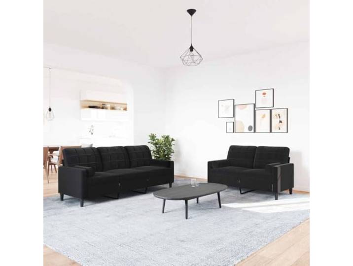 KTHLBRH Set aus 2 Sofas aus schwarzem Samt mit 4 Kissen Gestell aus robustem Metall, Polsterung aus Schaumstoff, modernes Design, 2-Sitzer + 3-Sitzer