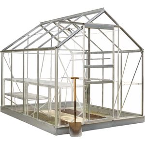 Halls Gewächshaus Popular 86 silber, 5 m² Fläche, 193 x 257 x 196 cm, Glas, mit Fundamentrahmen