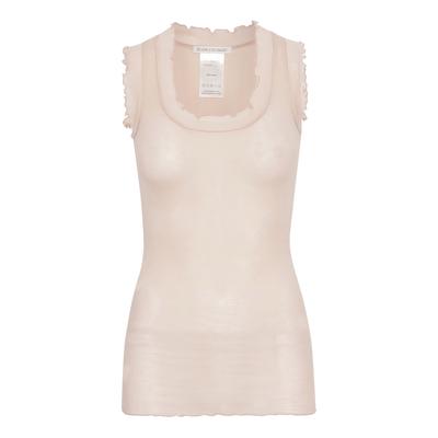 Funktionstop SEAMLESS BASIC "Seamless Basic Top Flounce", Damen, Gr. S/M, beige (rosie beige), Obermaterial: 100% Baumwolle, Tops
