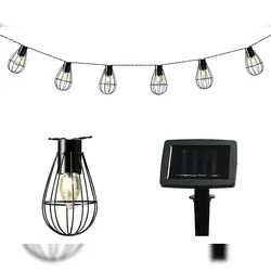 Lumineo LED Solar Lichterkette Laternen 3,5m Metall - Solarlichterkette Solarkette Gartenbeleuchtung Partylichterkette Außen Garten Balkon Warmweiß