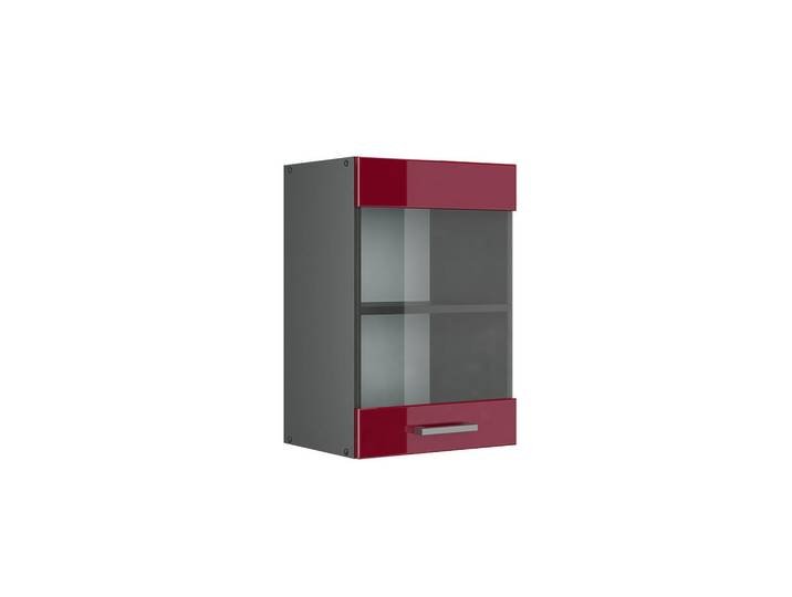 Vicco Küchenglasschrank R-Line Rot Hochglanz 40 cm, Rot, Anthrazit, Holzwerkstoff, 1 Fächer, Rechteckig, 40x60x31 cm, Küchen, Küchenmöbel, Küchenschränke, Küchenoberschränke