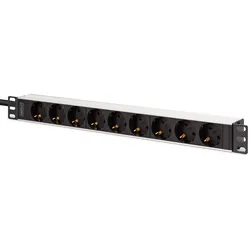 DIGITUS 1U Alu PDU, rackmount, 9x Safety outlet, 1x outlet 16A, 230VAC, 50/60Hz, IEC C20 Stecker