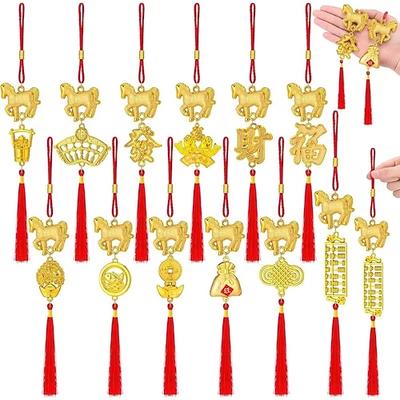 12/24 Stück Hängedekorationen zum Jahr des Pferdes 2026, Frühlingsfest-Dekorationen, Glücksbringer, Quasten-Accessoires, Wohlstand anziehende Dekoration für Zuhause, Küche, Topfpflanzen, Auto, Pferd