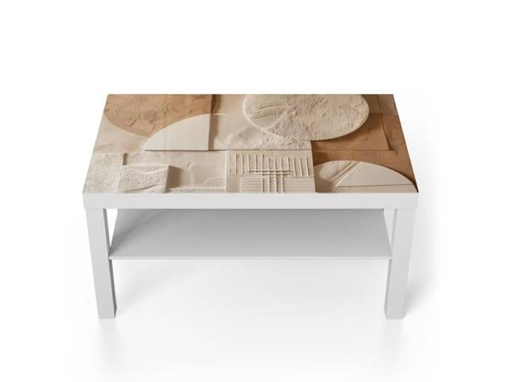 DEQORI Glastisch weiß groß 90x50 cm Motiv Wüstengeometrie ausgefallener Beistelltisch aus Glas Hochglanz Couchtisch fürs Wohnzimmer moderner Couch Tisch mit Design