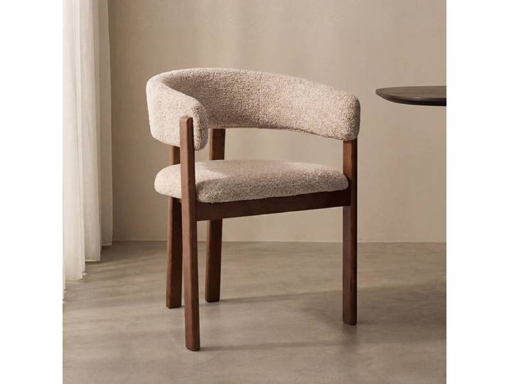 LABEL51 Eetkamerstoel Osaka - Beige - Geweven - Walnoot Houten Frame