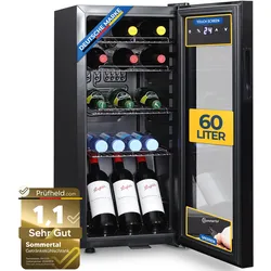 Sommertal Kühlschrank GK 60– Leiser Getränkekühlschrank mit LED, Touchscreen & Schloss kleiner Flaschenkühlschrank schwarz 60L