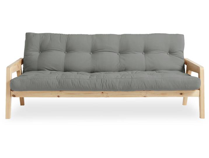 Schlafsofa KARUP DESIGN Grab, inkl. Futonmatratze - aus massivem Kieferholz, 130x190 cm , grau, B:204cm H:40cm T:90cm, Sofas, Schlafsofa, Mit Holzstruktur, inkl. Futonmatratze, Liegefläche 130x190 cm