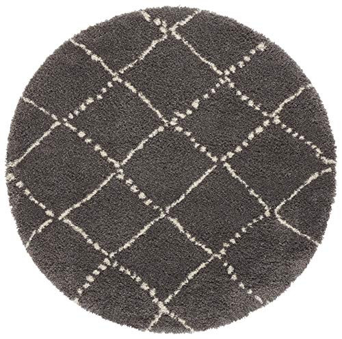 Mint Rugs Hash rond hoogpolig tapijt met ruitmotief donkergrijs/crème ø 120 cm