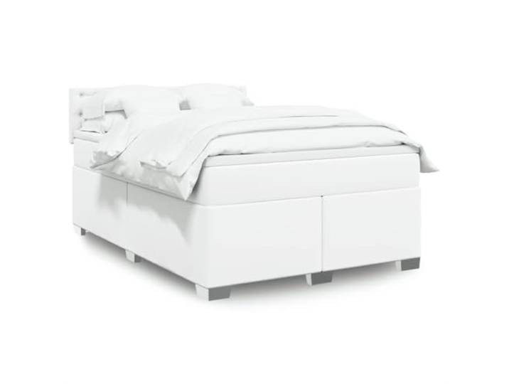 vidaXL Boxspringbett mit Matratze Weiß 160x200 cm Kunstleder