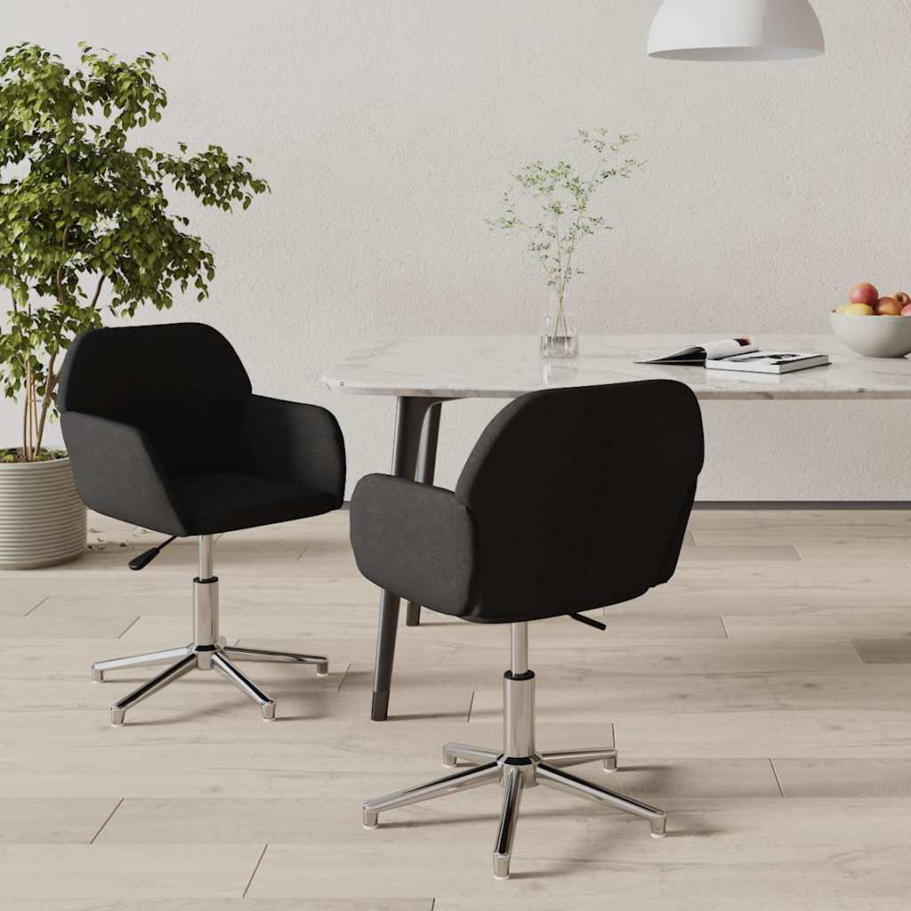 vidaXL Sillas de comedor giratorias 2 unidades tela negro Negro