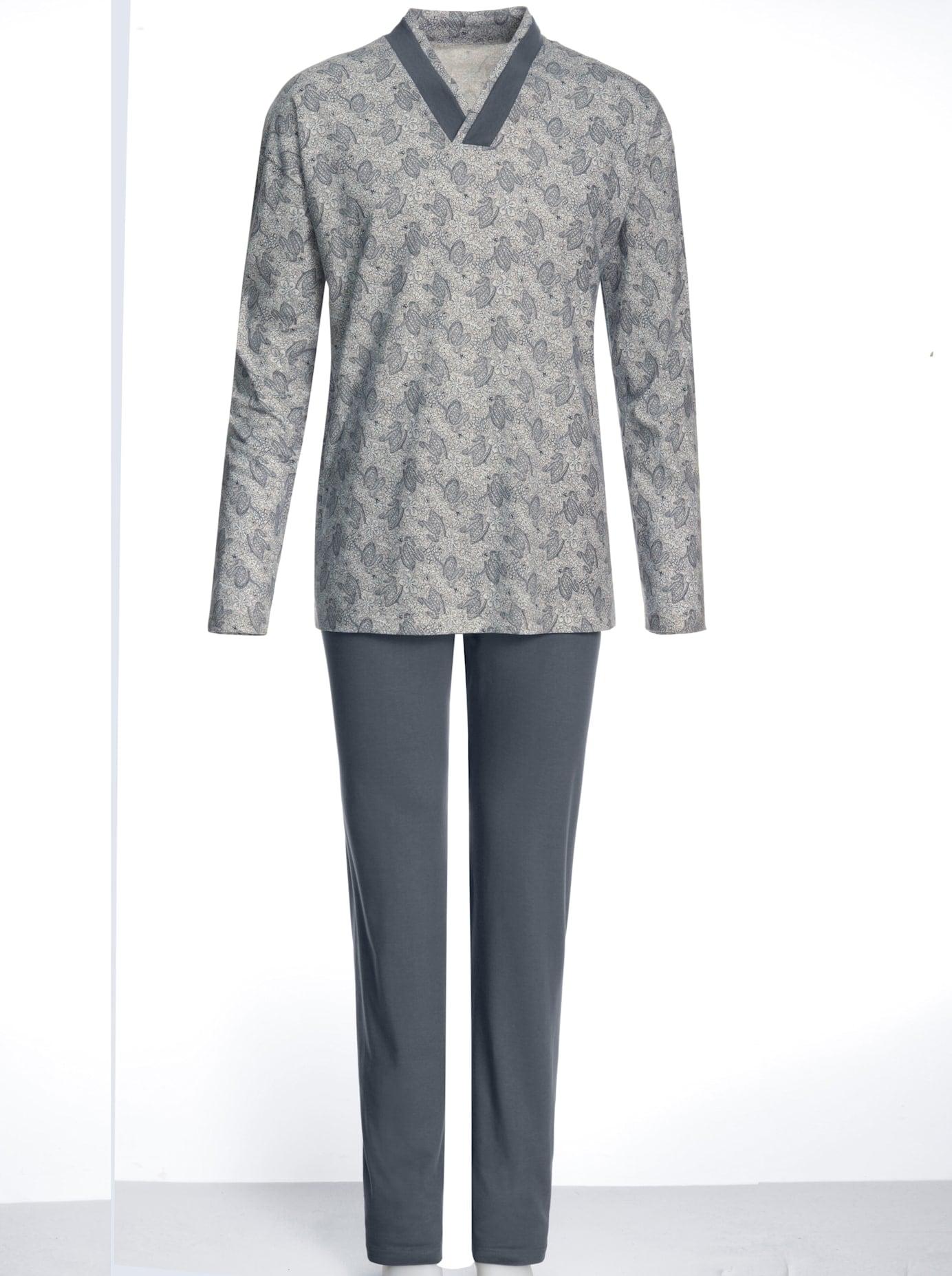 Schlafanzug GÖTTING, Herren, Gr. 54, blau (stahlblau, bedruckt), 100% Baumwolle, Homewear-Sets Schlafanzug stahlblau, bedruckt 54