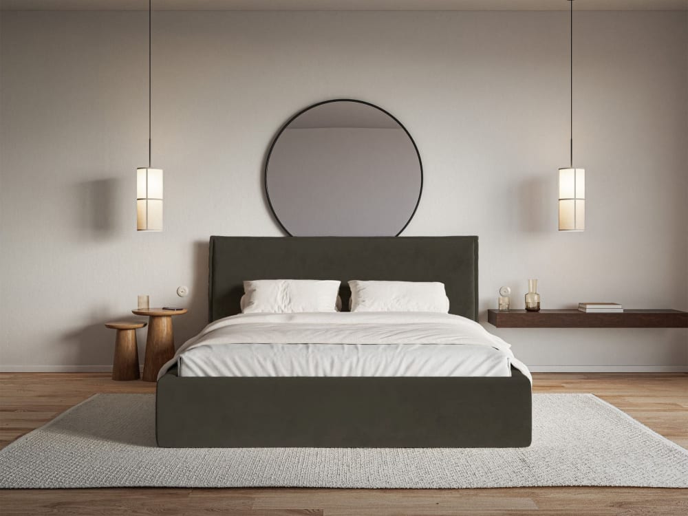 Selsey Lit tapissé 160×200 velours, vert foncé Vert 217x97x202cm
