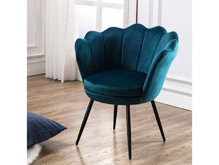 Wahson Fauteuil Coquillage en Velours Fauteuil Confortable avec Pieds Métal Chaise Relax pour Salon et Chambre Bleu Sarcelle