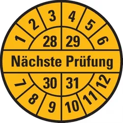 Dreifke® Prüfplakette Nächste Prüfung 28-31, gelb, Dokumentenfolie, Ø 30mm, 18 Stk.