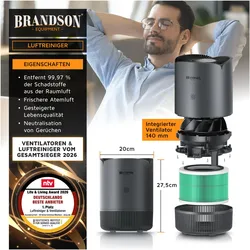 Brandson Luftreiniger 158 m3/h, 4 Stufen: Vorfilter, HEPA13, Toxinfilter, Aktivkohle, App, für 45 m2, Luftreiniger, Grau